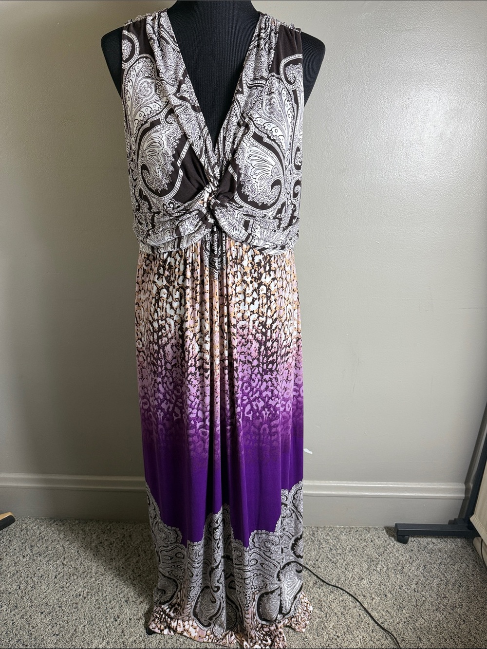 Soma Sleeveless Paisley Ombre Maxi Dress in Purple and Brown Sz XL